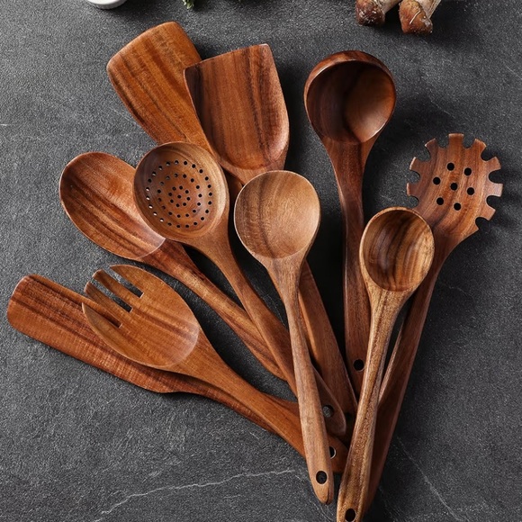 12 Piece Teak Wood Kitchen Utensils Set - Picture 2 of 6